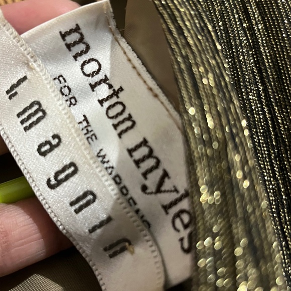 Vintage Morton Myles I. MAGNIN 80s Olive Green Gold Metallic Layered Dress Sz-XS - Picture 9 of 13